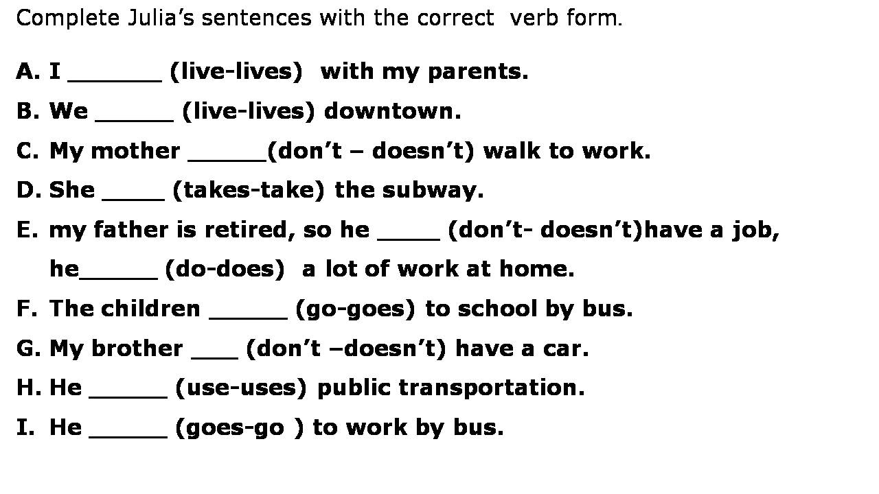 Ingl s II Med Complete Sentences With The Correct Verb Form